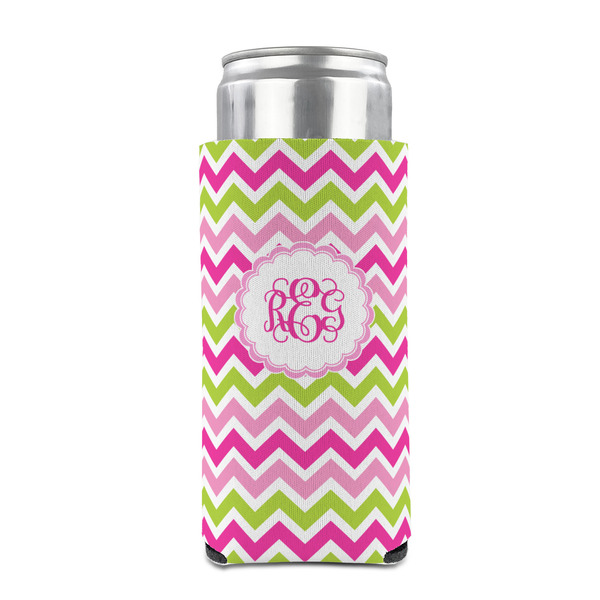 Pink & Green Chevron 12oz Tall Can Sleeve - FRONT (on can)
