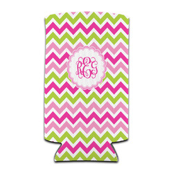 Pink & Green Chevron Can Cooler (tall 12 oz) (Personalized)