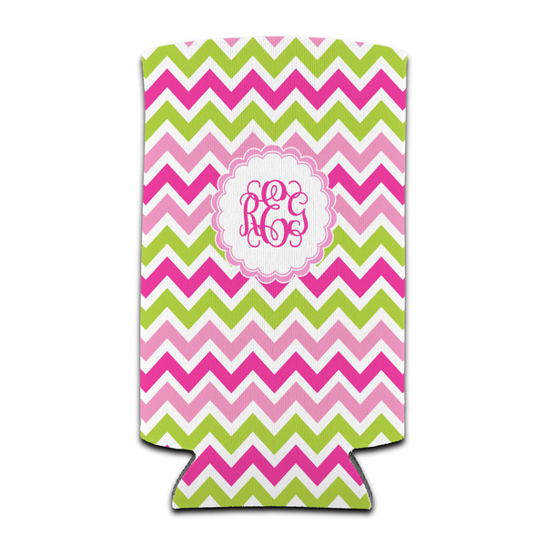 Custom Pink & Green Chevron Can Cooler (tall 12 oz) (Personalized)