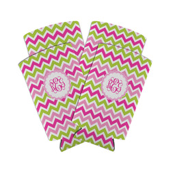 Pink & Green Chevron Can Cooler (tall 12 oz) - Set of 4 (Personalized)