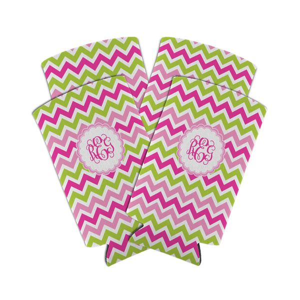 Custom Pink & Green Chevron Can Cooler (tall 12 oz) - Set of 4 (Personalized)