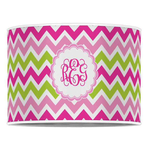 Pink & Green Chevron 16" Drum Lampshade - FRONT (Poly Film)
