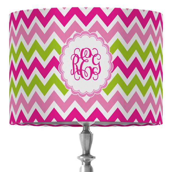Custom Pink & Green Chevron 16" Drum Lamp Shade - Fabric (Personalized)