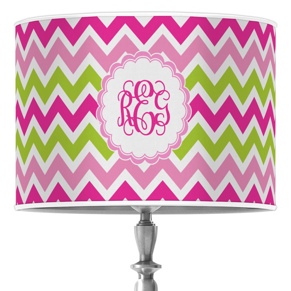 Custom Pink & Green Chevron 16" Drum Lamp Shade - Poly-film (Personalized)