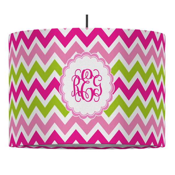 Custom Pink & Green Chevron Drum Pendant Lamp (Personalized)