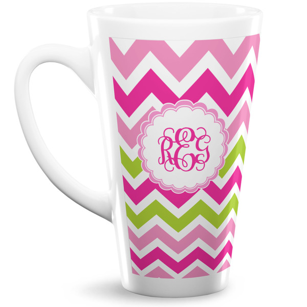 Custom Pink & Green Chevron Latte Mug (Personalized)