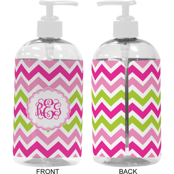 Pink & Green Chevron 16 oz Plastic Liquid Dispenser- Approval- White