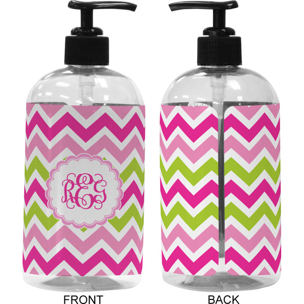 Pink & Green Chevron 16 oz Plastic Liquid Dispenser (Approval)