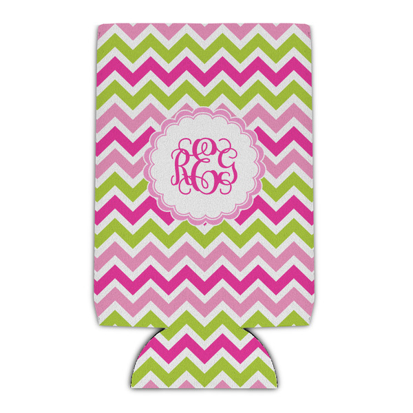 Custom Pink & Green Chevron Can Cooler (16 oz) (Personalized)