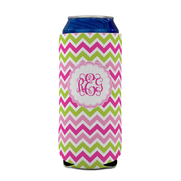 Pink & Green Chevron 16oz Can Sleeve - FRONT (on can)