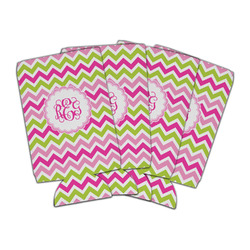 Pink & Green Chevron Can Cooler (16 oz) - Set of 4 (Personalized)