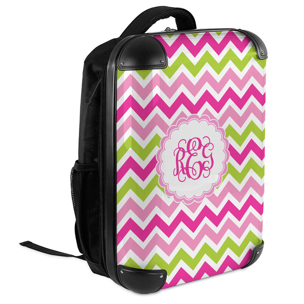 Pink & Green Chevron 18" Hard Shell Backpacks - ANGLED VIEW