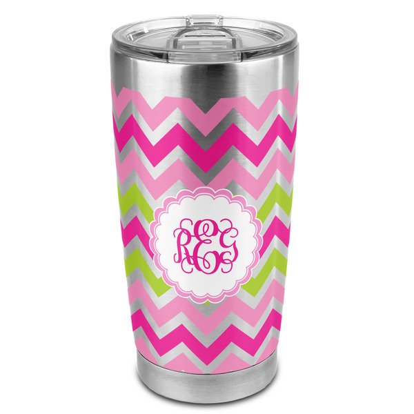 Custom Pink & Green Chevron 20oz Stainless Steel Double Wall Tumbler - Full Print (Personalized)