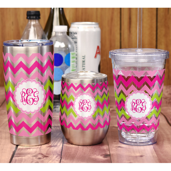 Pink & Green Chevron 20oz SS Tumbler - Full Print - In Context