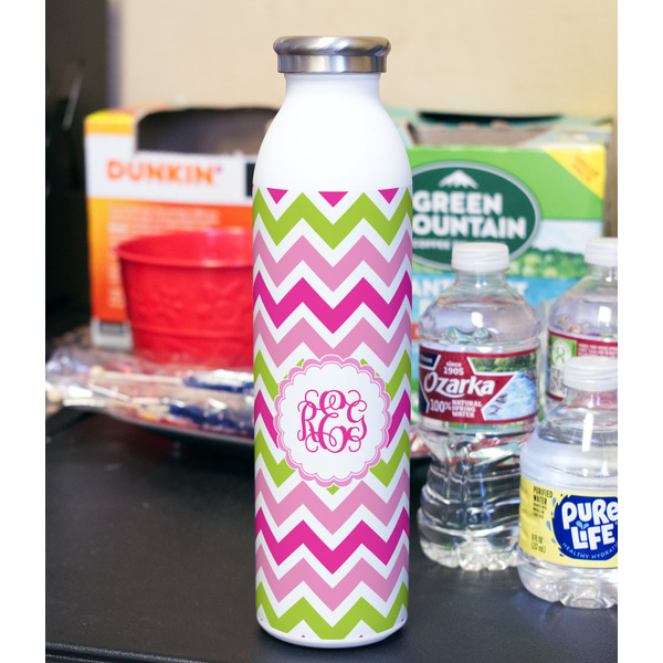 Pink & Green Chevron 20oz Water Bottles - Full Print - In Context