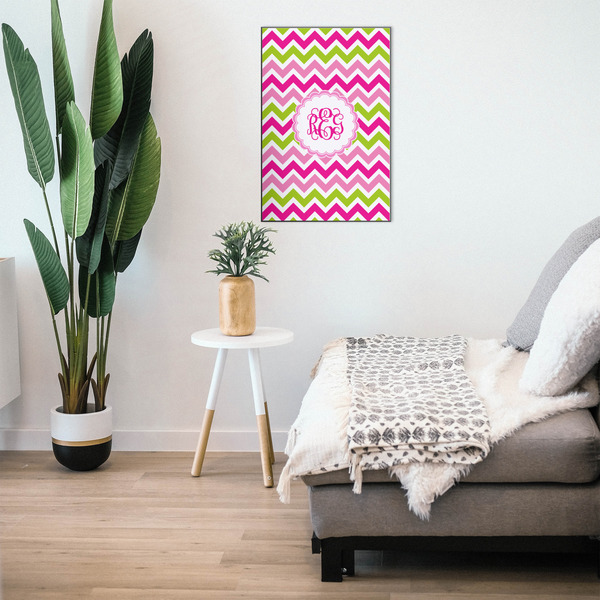 Pink & Green Chevron 20x30 Wood Print - In Context