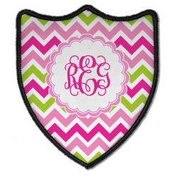 Pink & Green Chevron Iron On Shield Patch B w/ Monogram