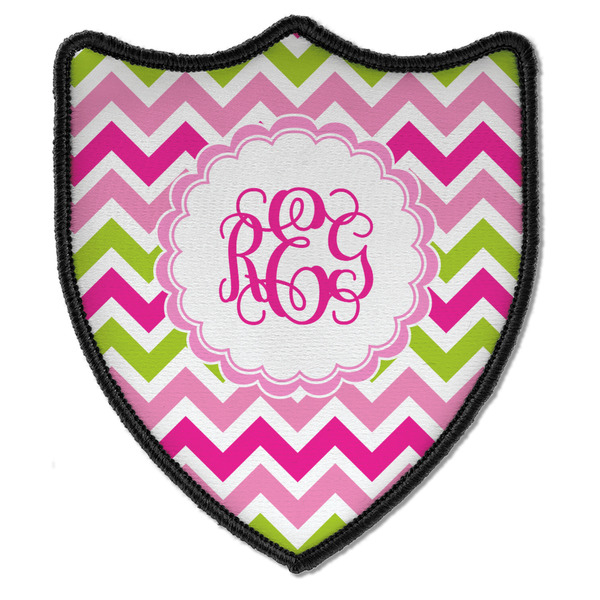 Custom Pink & Green Chevron Iron On Shield Patch B w/ Monogram