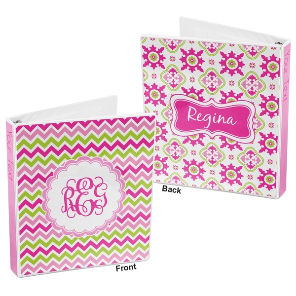 Pink & Green Chevron 3-Ring Binder Front and Back