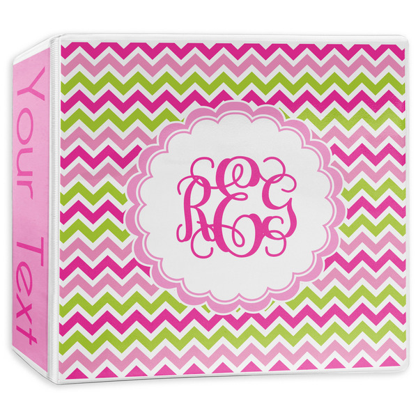 Custom Pink & Green Chevron 3-Ring Binder - 3 inch (Personalized)