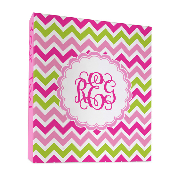 Pink & Green Chevron 3 Ring Binders - Full Wrap - 1" - FRONT