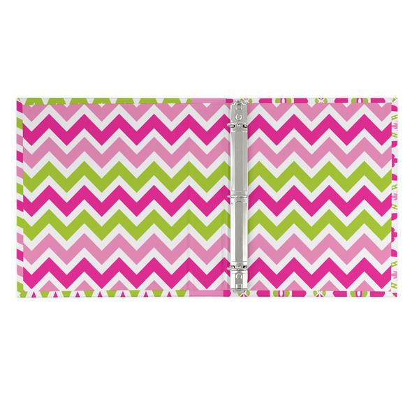 Pink & Green Chevron 3 Ring Binders - Full Wrap - 1" - OPEN INSIDE