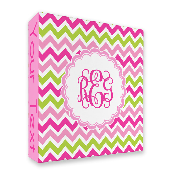 Pink & Green Chevron 3 Ring Binders - Full Wrap - 2" - FRONT
