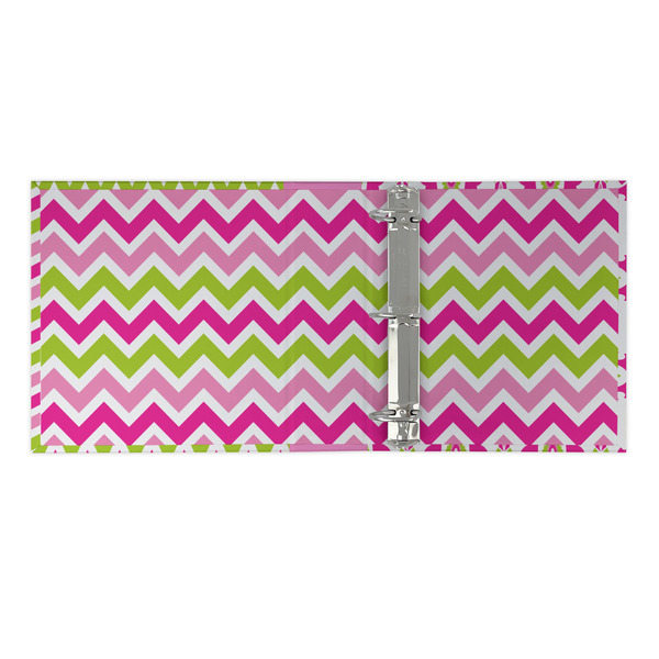 Pink & Green Chevron 3 Ring Binders - Full Wrap - 2" - OPEN INSIDE
