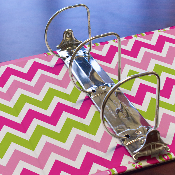 Pink & Green Chevron 3 Ring Binders - Full Wrap - 3" - DETAIL