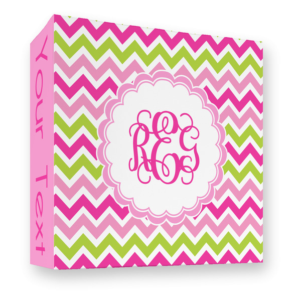 Pink & Green Chevron 3 Ring Binders - Full Wrap - 3" - FRONT