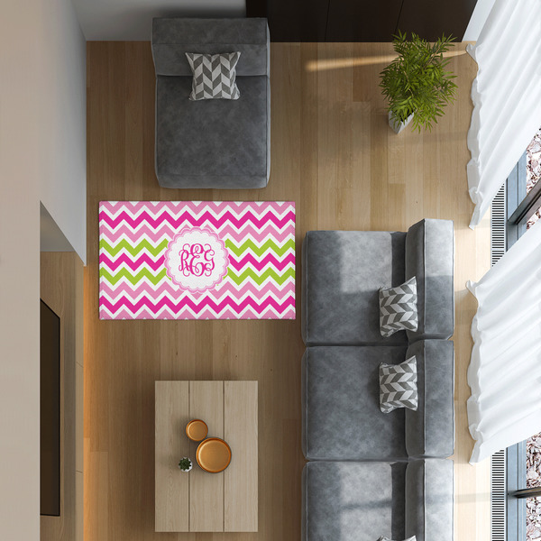 Pink & Green Chevron 3'x5' Indoor Area Rugs - IN CONTEXT