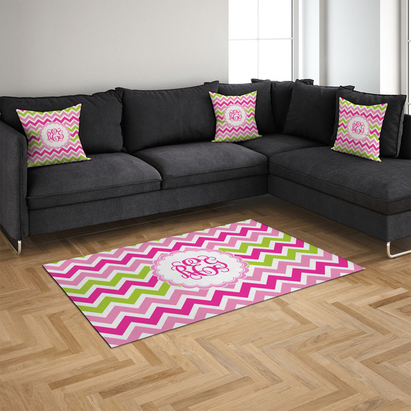 Pink & Green Chevron 4'x6' Indoor Area Rugs - IN CONTEXT