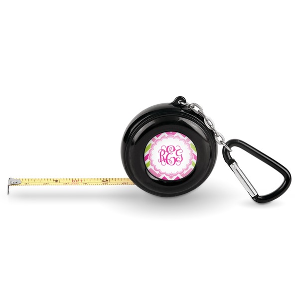 Custom Pink & Green Chevron Pocket Tape Measure - 6 Ft w/ Carabiner Clip (Personalized)