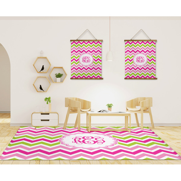 Pink & Green Chevron 8'x10' Indoor Area Rugs - IN CONTEXT