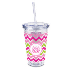 Pink & Green Chevron 16oz Double Wall Acrylic Tumbler with Lid & Straw - Full Print (Personalized)