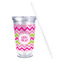 Pink & Green Chevron Acrylic Tumbler - Full Print - Front straw out