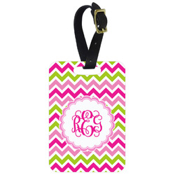 Pink & Green Chevron Metal Luggage Tag w/ Monogram