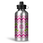 Pink & Green Chevron Water Bottles - 20 oz - Aluminum (Personalized)