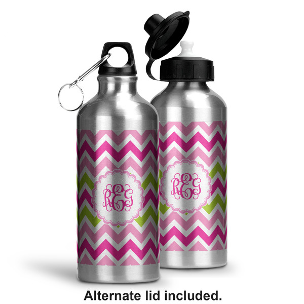 Pink & Green Chevron Aluminum Water Bottle - Alternate lid options