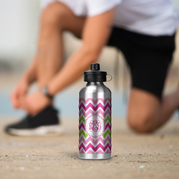Pink & Green Chevron Aluminum Water Bottle - Silver LIFESTYLE