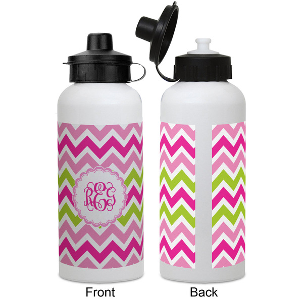 Pink & Green Chevron Aluminum Water Bottle - White APPROVAL