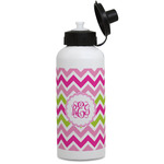 Pink & Green Chevron Water Bottles - Aluminum - 20 oz - White (Personalized)