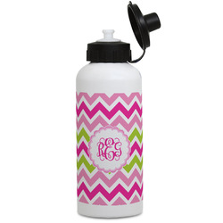 Pink & Green Chevron Water Bottles - Aluminum - 20 oz - White (Personalized)