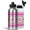 Pink & Green Chevron Aluminum Water Bottles - MAIN (white &silver)
