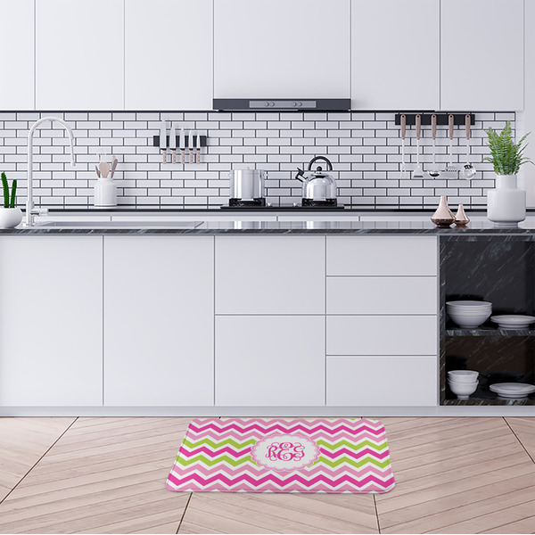 Pink & Green Chevron Anti-Fatigue Kitchen Mats - LIFESTYLE