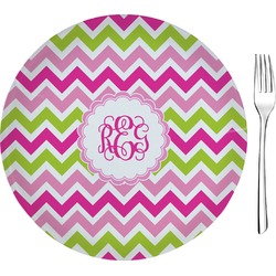 Pink & Green Chevron 8" Glass Appetizer / Dessert Plates - Single or Set (Personalized)