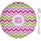 Pink & Green Chevron 8" Glass Appetizer / Dessert Plates - Single or Set (Personalized)