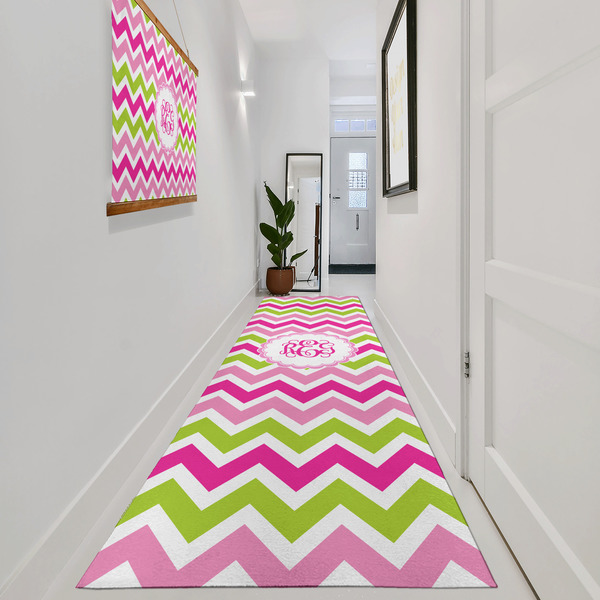Pink & Green Chevron Area Rug Sizes - In Context (vertical)