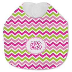 Pink & Green Chevron Jersey Knit Baby Bib w/ Monogram