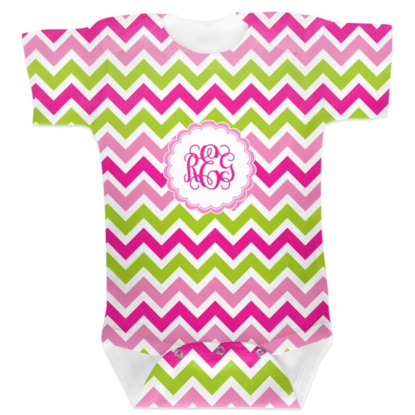 Custom Pink & Green Chevron Baby Bodysuit 0-3 (Personalized)